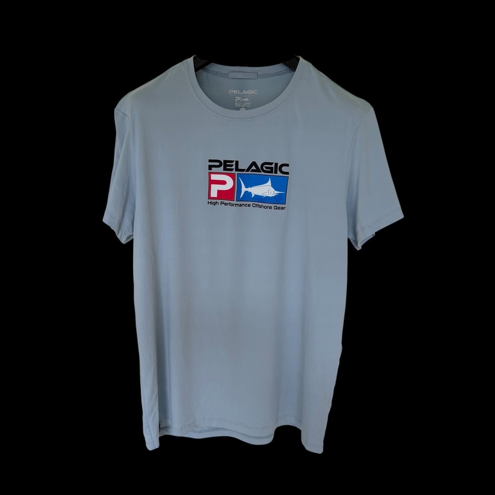 Pelagic Blue Saltwater Shootout Fishing T-Shirt UPF 50 Large